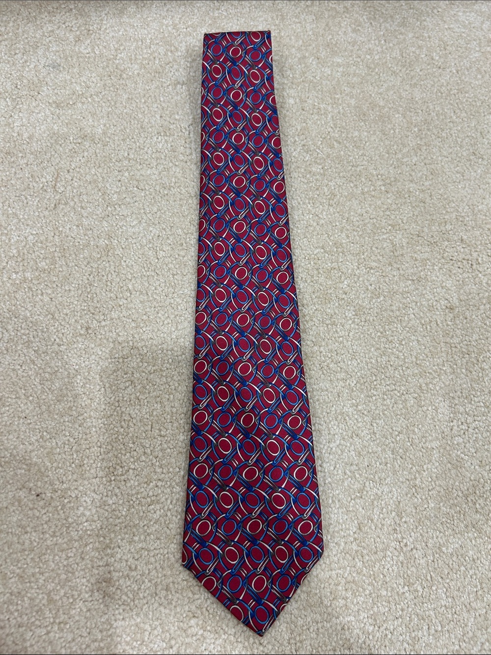 Vintage Burberry Men's Red Geometric Silk Tie - Classic Business Style